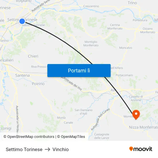 Settimo Torinese to Vinchio map