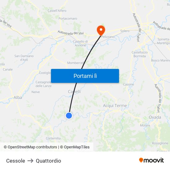 Cessole to Quattordio map