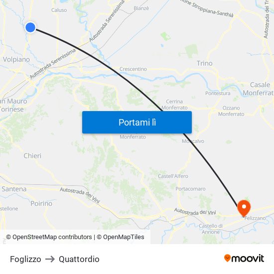 Foglizzo to Quattordio map