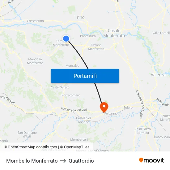 Mombello Monferrato to Quattordio map