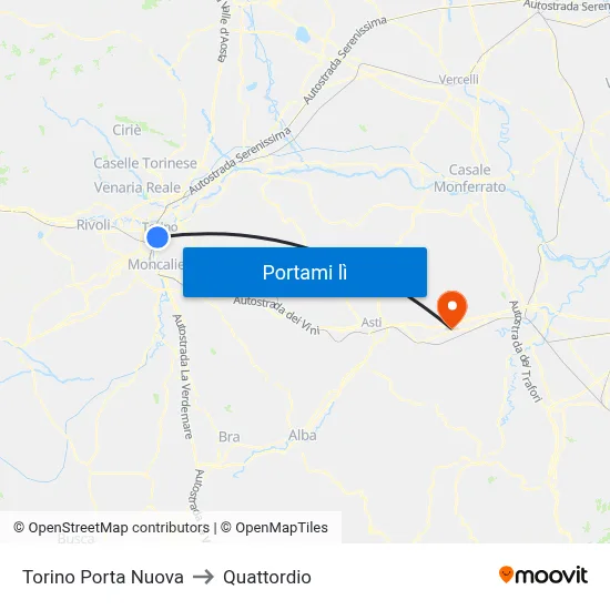 Torino Porta Nuova to Quattordio map