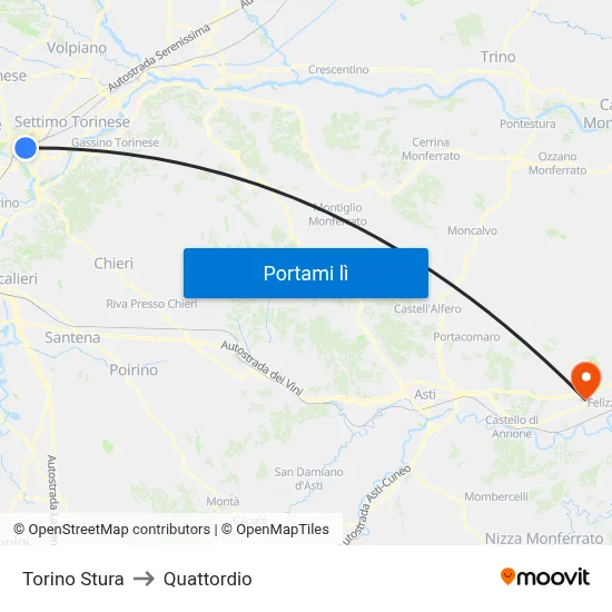 Torino Stura to Quattordio map