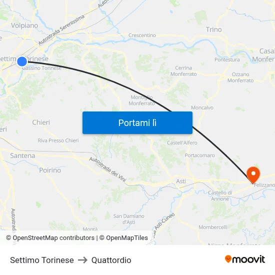 Settimo Torinese to Quattordio map