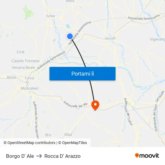 Borgo D' Ale to Rocca D' Arazzo map