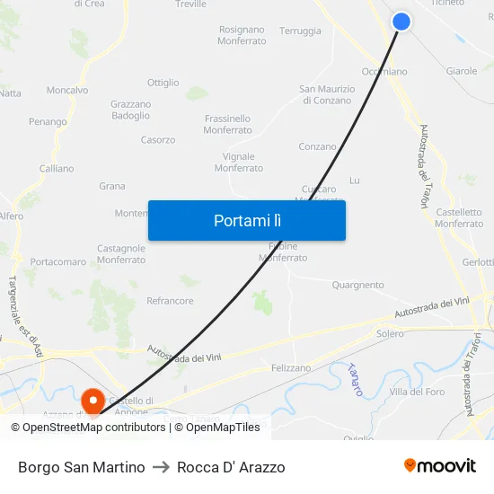 Borgo San Martino to Rocca D' Arazzo map