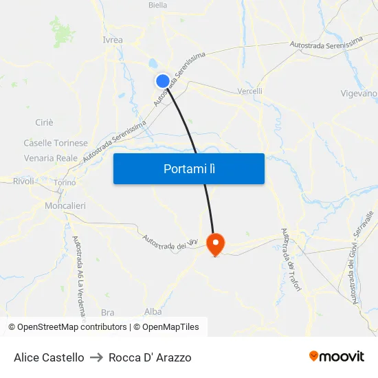 Alice Castello to Rocca D' Arazzo map