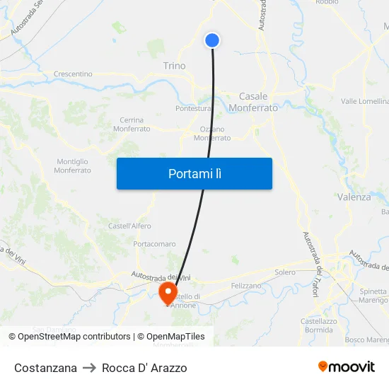 Costanzana to Rocca D' Arazzo map