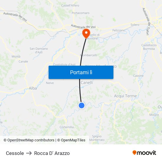 Cessole to Rocca D' Arazzo map