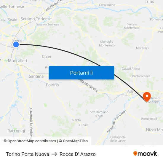Torino Porta Nuova to Rocca D' Arazzo map