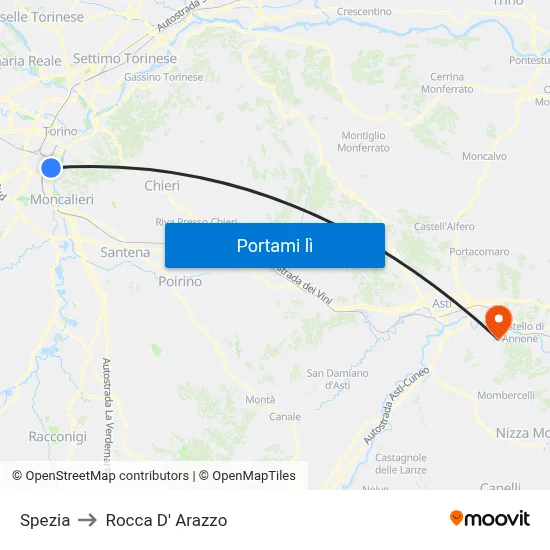 Spezia to Rocca D' Arazzo map
