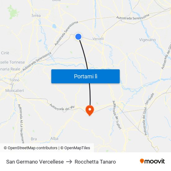 San Germano Vercellese to Rocchetta Tanaro map