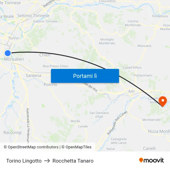 Torino Lingotto to Rocchetta Tanaro map