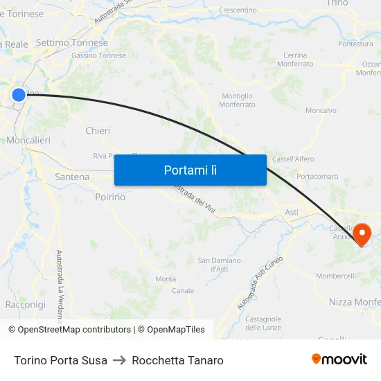 Torino Porta Susa to Rocchetta Tanaro map