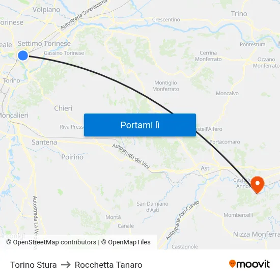 Torino Stura to Rocchetta Tanaro map
