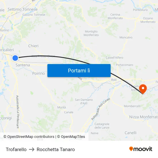 Trofarello to Rocchetta Tanaro map