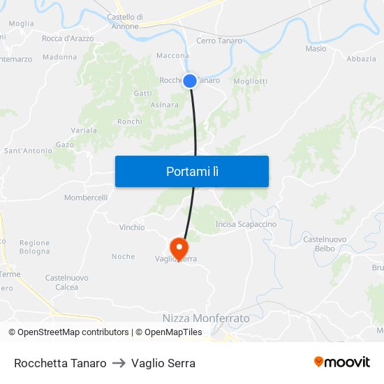 Rocchetta Tanaro to Vaglio Serra map
