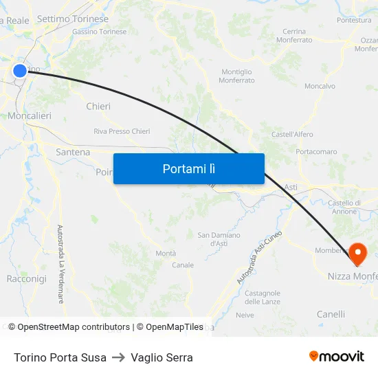 Torino Porta Susa to Vaglio Serra map