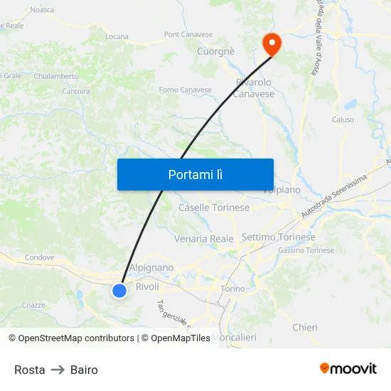 Rosta to Bairo map