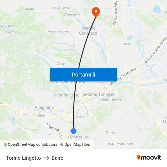 Torino Lingotto to Bairo map