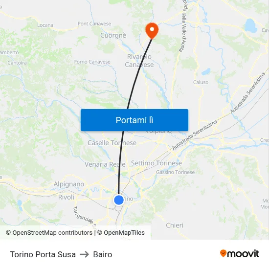 Torino Porta Susa to Bairo map