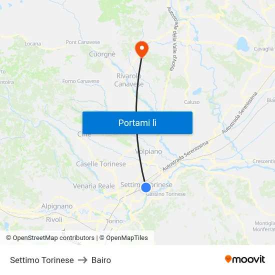 Settimo Torinese to Bairo map