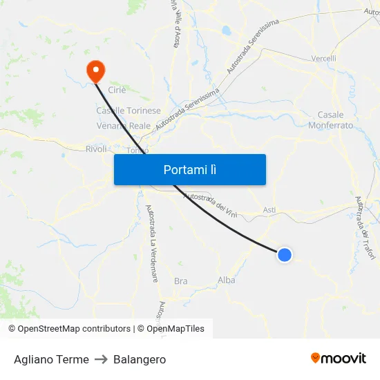 Agliano Terme to Balangero map