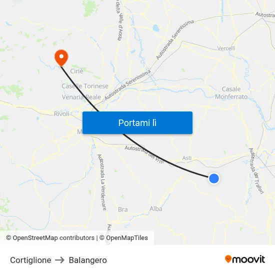 Cortiglione to Balangero map
