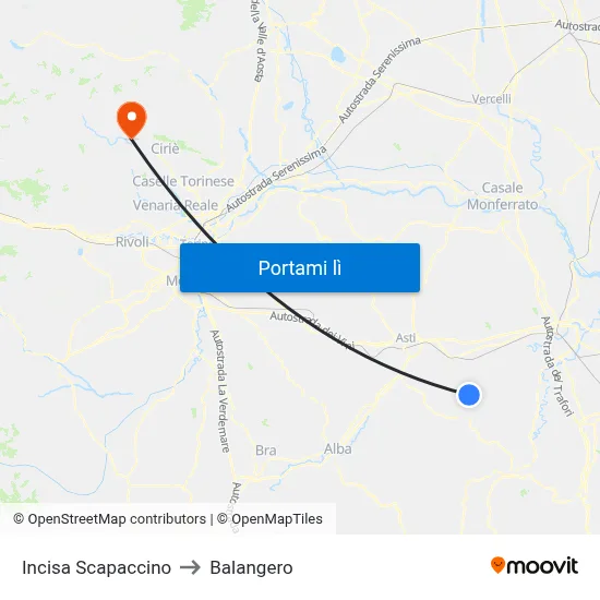 Incisa Scapaccino to Balangero map