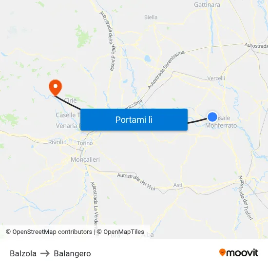 Balzola to Balangero map