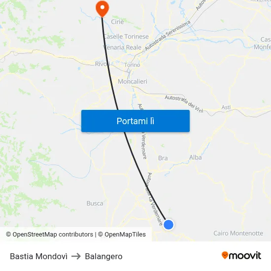 Bastia Mondovì to Balangero map