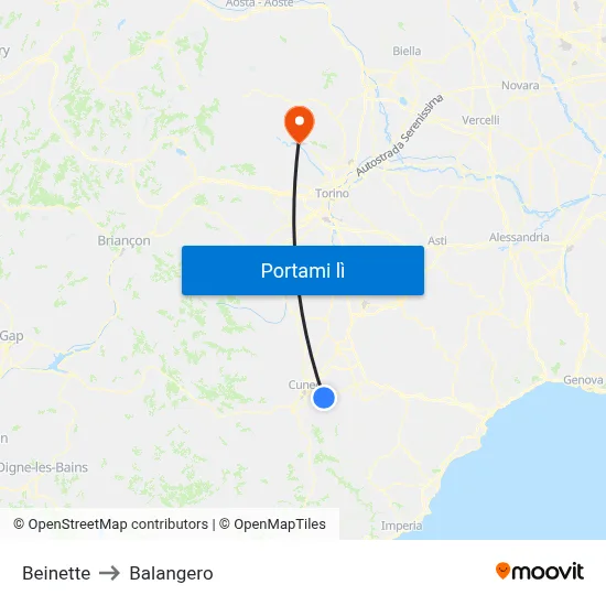 Beinette to Balangero map