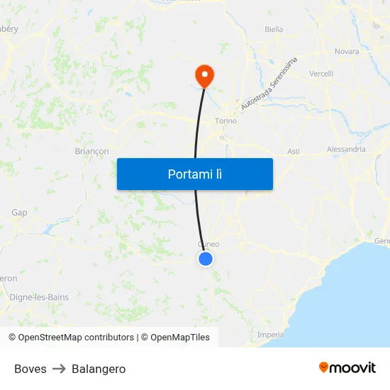 Boves to Balangero map