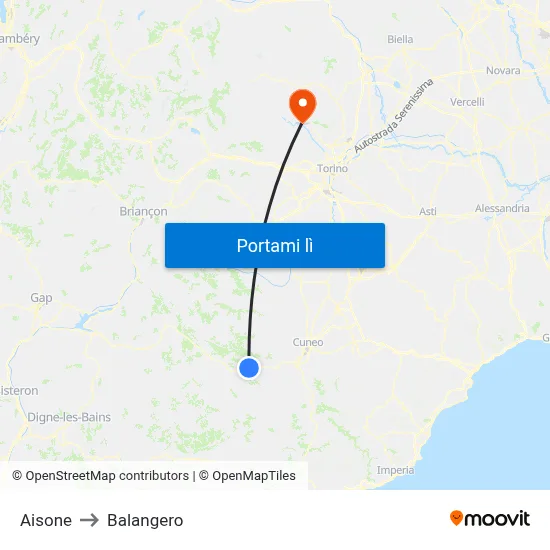 Aisone to Balangero map