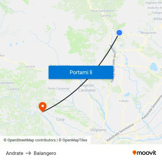 Andrate to Balangero map