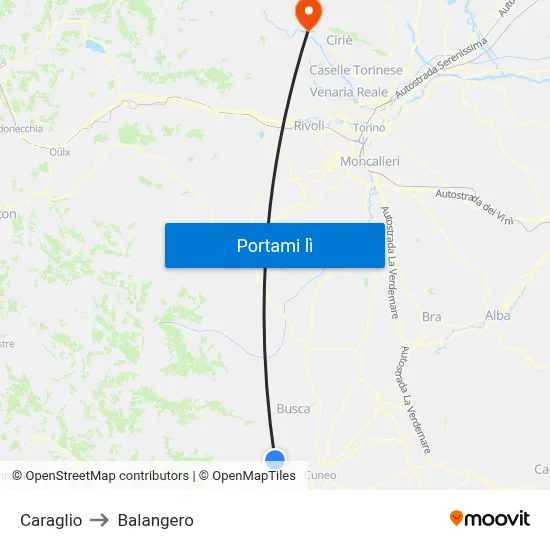 Caraglio to Balangero map