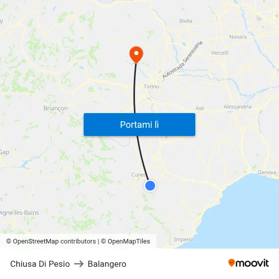 Chiusa Di Pesio to Balangero map