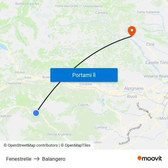 Fenestrelle to Balangero map