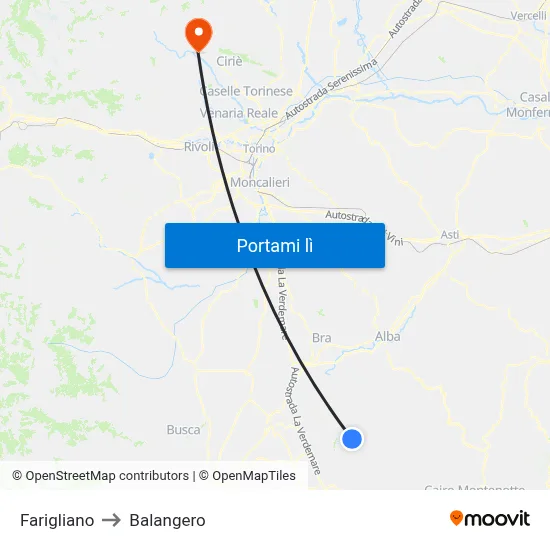 Farigliano to Balangero map
