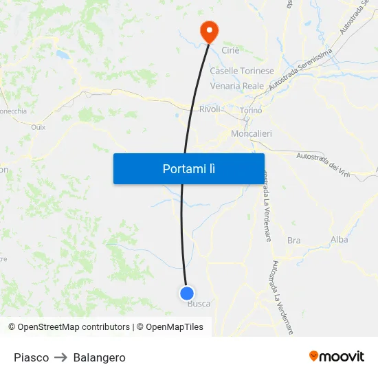 Piasco to Balangero map