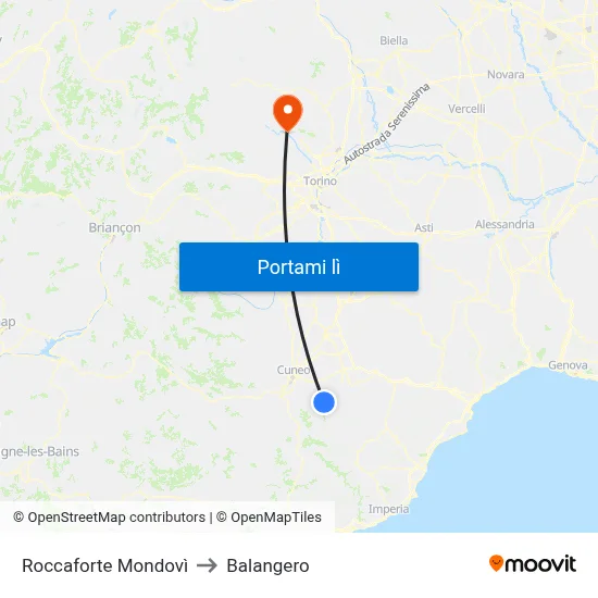 Roccaforte Mondovì to Balangero map