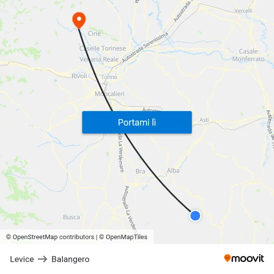 Levice to Balangero map