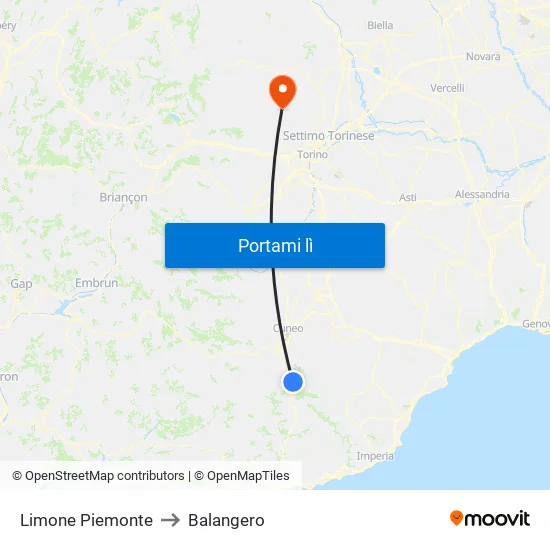 Limone Piemonte to Balangero map