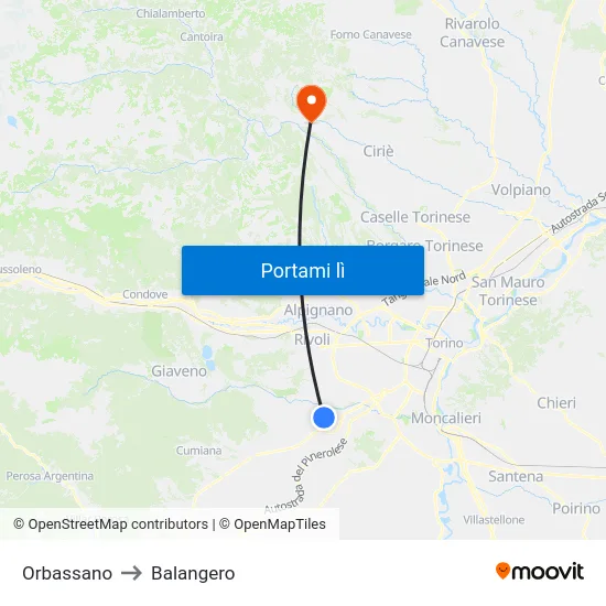 Orbassano to Balangero map