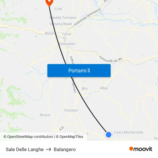 Sale Delle Langhe to Balangero map
