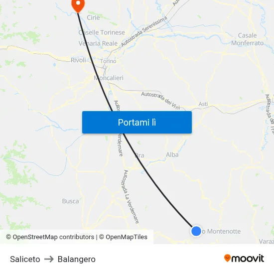 Saliceto to Balangero map