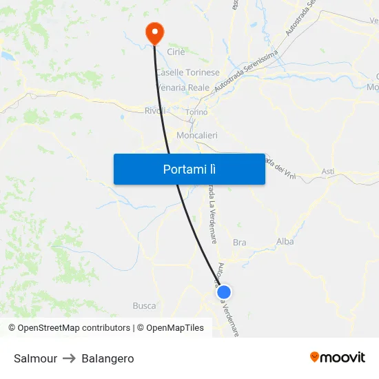 Salmour to Balangero map