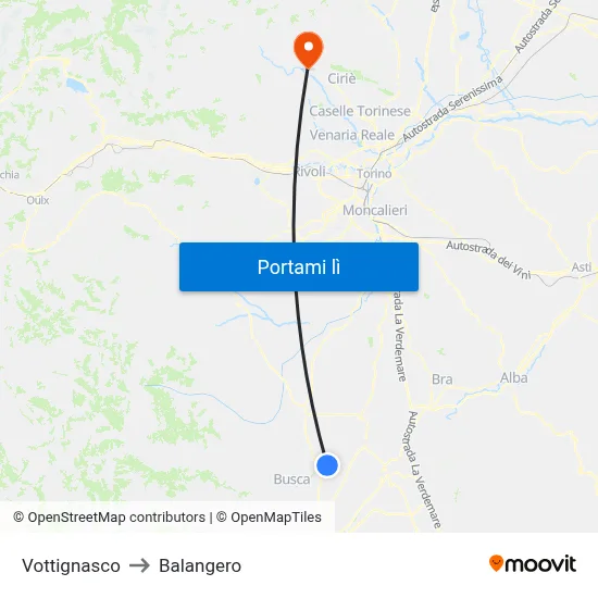Vottignasco to Balangero map