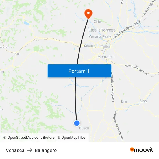 Venasca to Balangero map