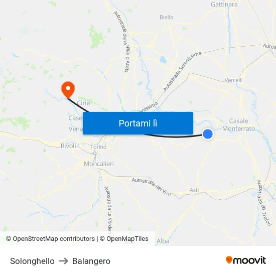 Solonghello to Balangero map