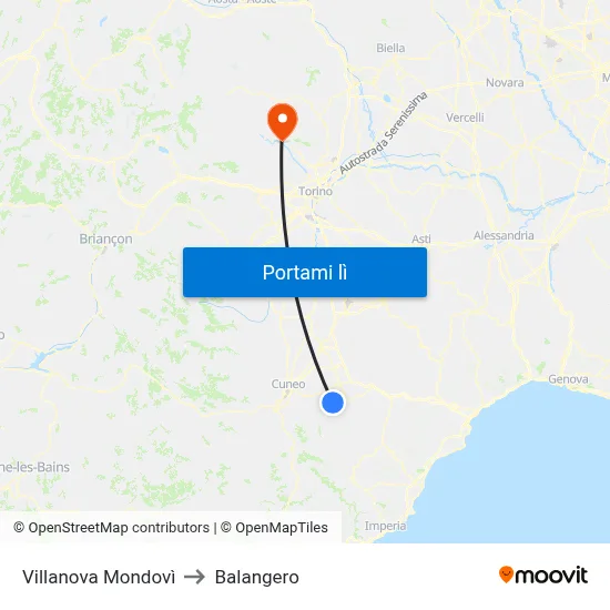 Villanova Mondovì to Balangero map